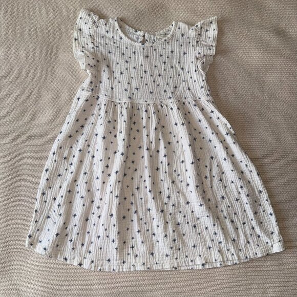 Rabbit Bear Organic White and Blue Star Girl's Sundress - Picture 1 of 4